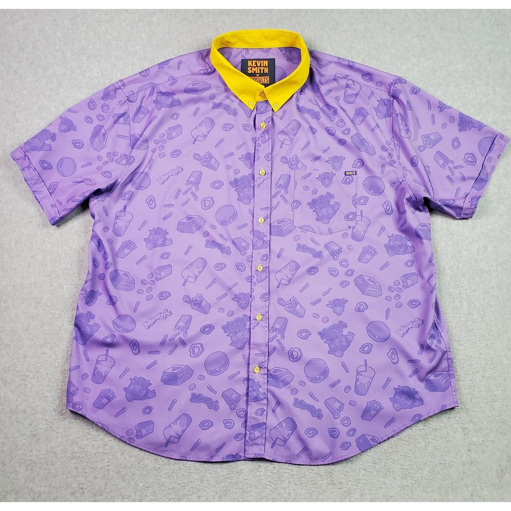 RSVLTS Kevin Smith Shirt Mens 3XL Purple KUNUFLEX Button Down Mooby's Print